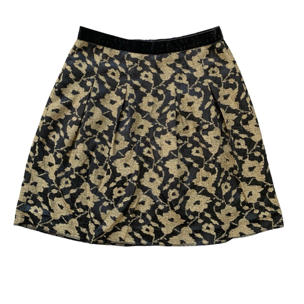 Ann Taylor Loft Petites Black & Gold A Line Pleated Skirt 6P